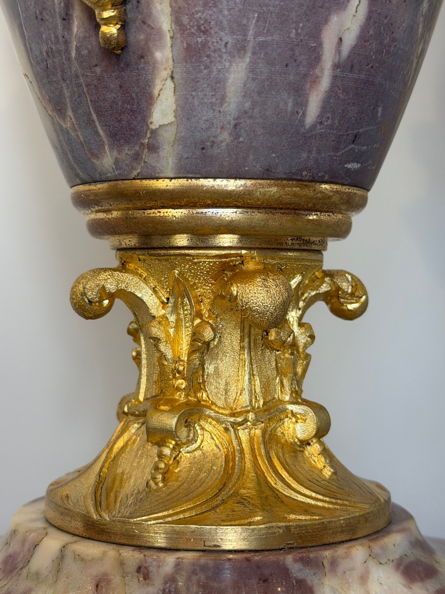 Pair Of Marble And Gilt Bronze Cassolette From The 1880's.-photo-4