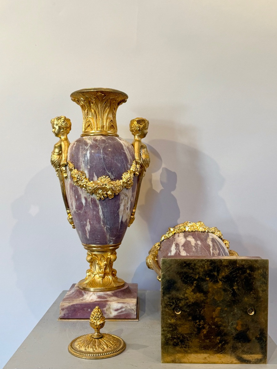 Pair Of Marble And Gilt Bronze Cassolette From The 1880's.-photo-8