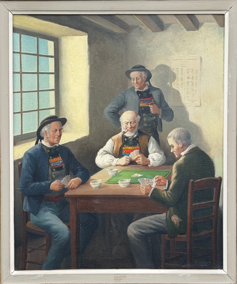 Tableau scène Bretonne signé R.HOUY.  -photo-2