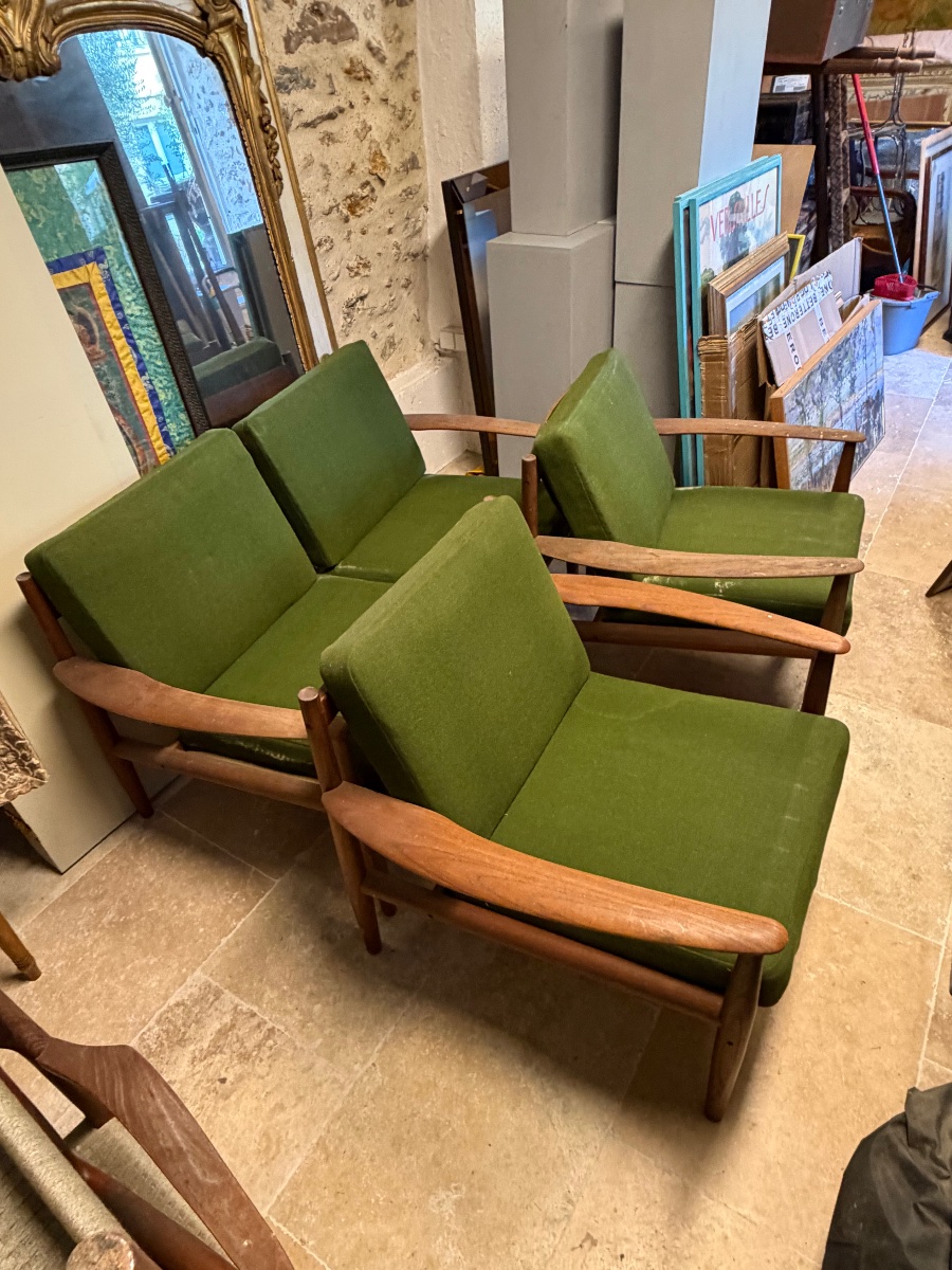 Salon Danois en teck conçu par Grete Jalk pour France et Daverkosen .-photo-2