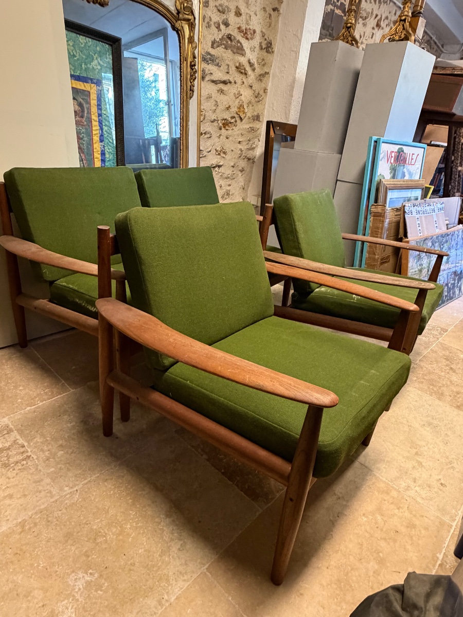 Salon Danois en teck conçu par Grete Jalk pour France et Daverkosen .