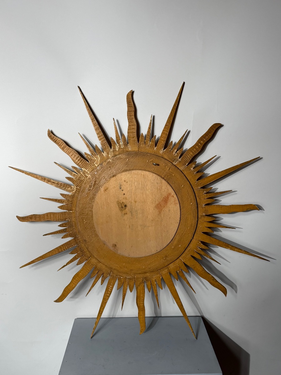Miroir soleil en bois doré vers 1970. -photo-4