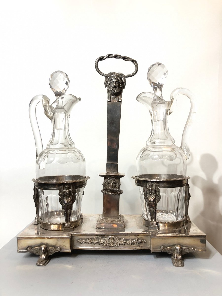 Empire Period Cruet And Vinegar In Sterling Silver.-photo-2