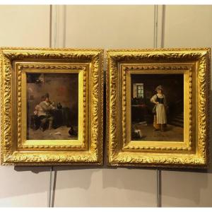 Pair Of Dutch Paintings, 19th Century.