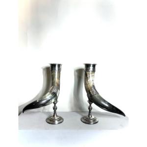 Pair Of Mounted Horns From The Napoleon III Period.