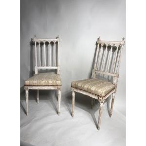 Pair Of Louis XVI Period Chairs With Columns. 