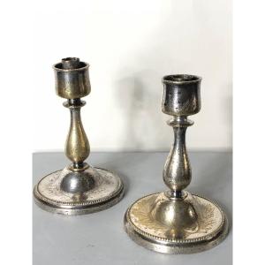 Pair Of Christofle Candlesticks From The Compagnie Des Messagères Maritimes Before 1935.  