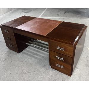 Art Deco Period Flat Desk In Veneer. 
