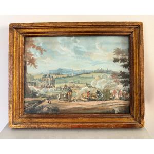 Gouache du début du XIX ème siècle qui  représente  la bataille de L’Ille. 