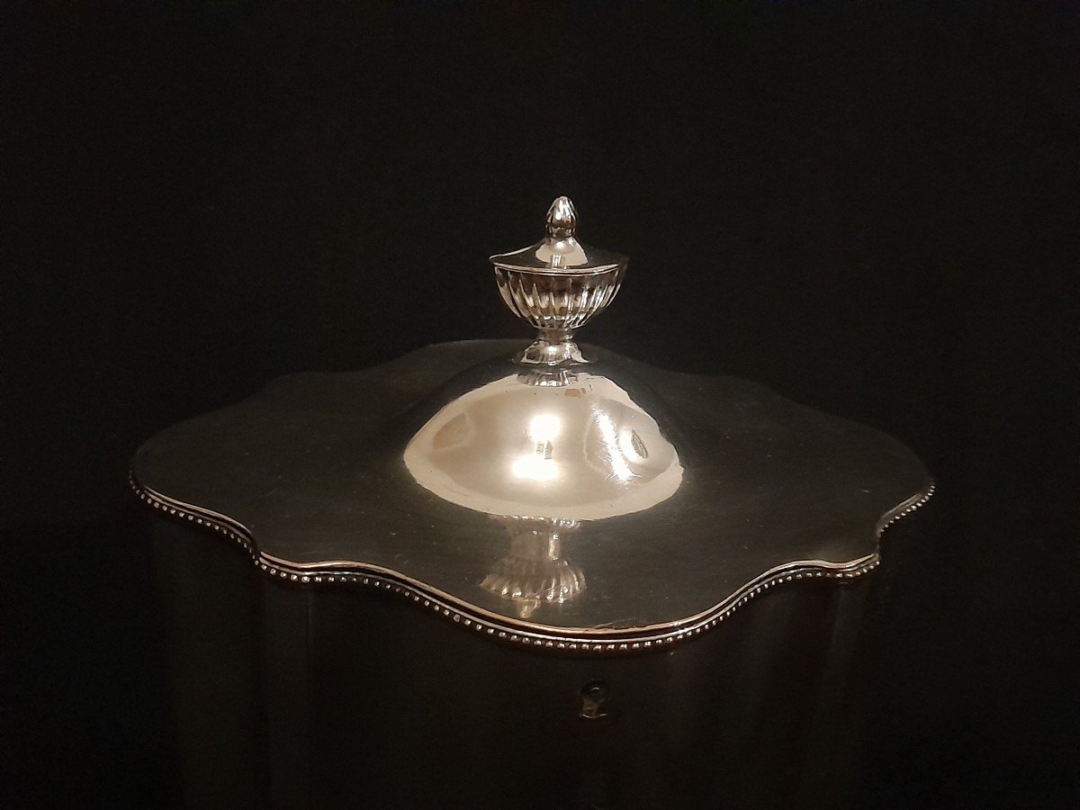 Silver Plated Metal Tea Box Georges 3 Coat Of Arms-photo-2