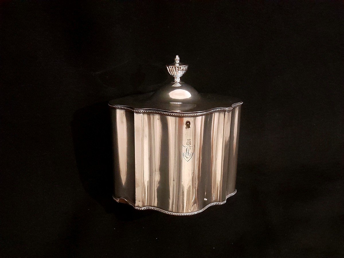 Silver Plated Metal Tea Box Georges 3 Coat Of Arms
