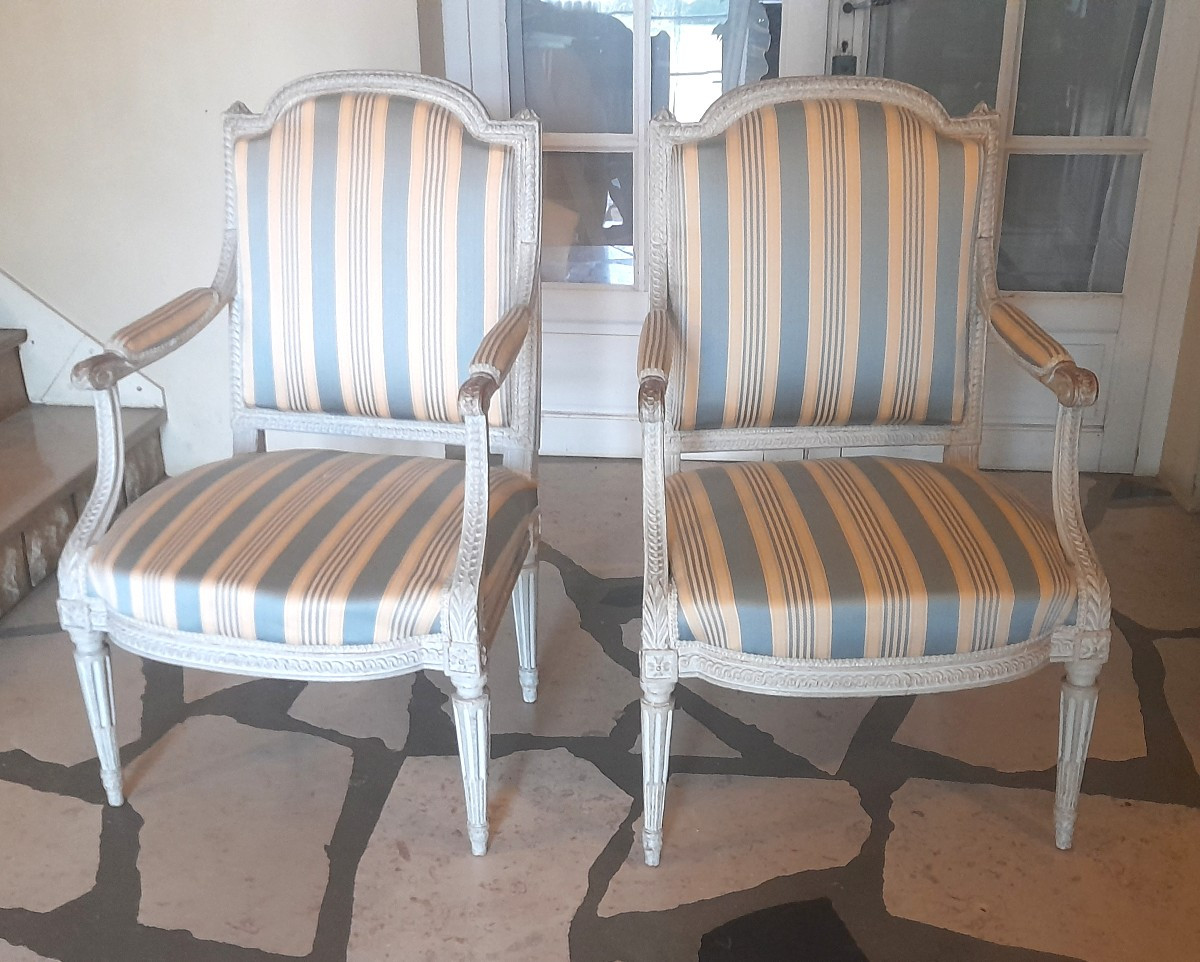 Paire De Fauteuils à La Reine d'époque Louis XVI Estampille Dieudonne 18 XVIIIeme Siecle