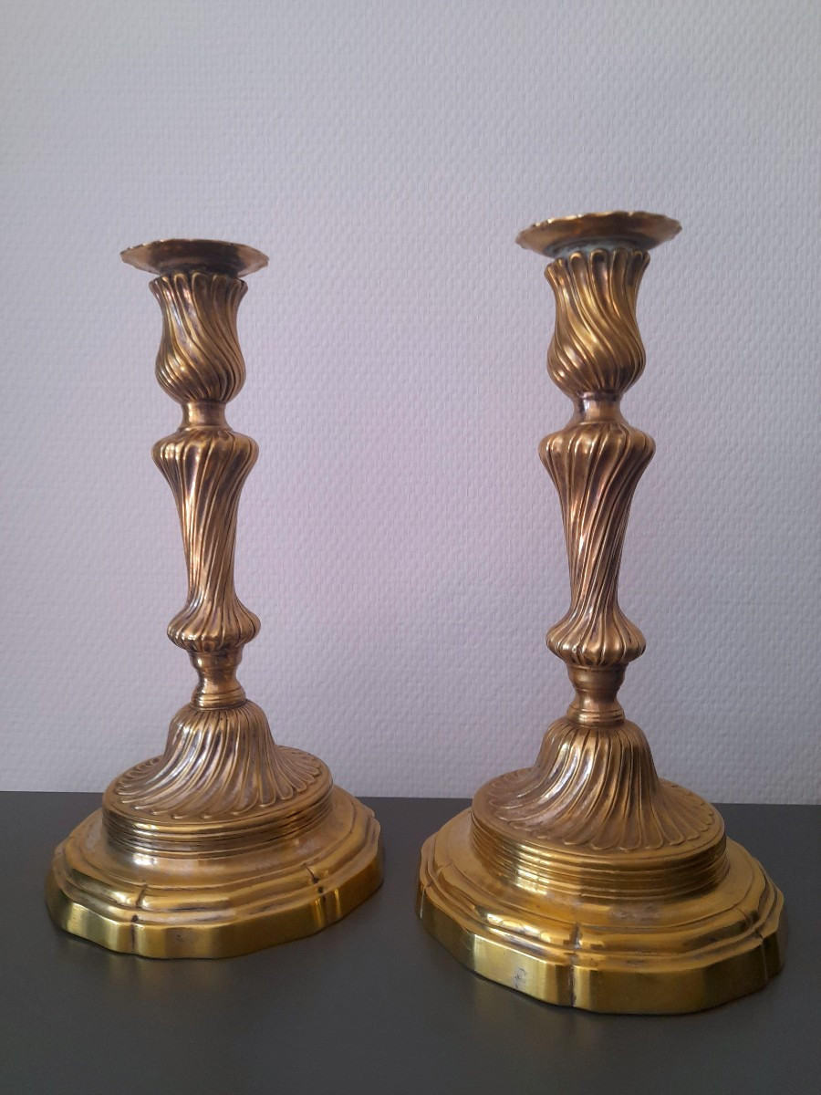 Pair Of King Model Candlesticks, Louis XV Period, 18th Century