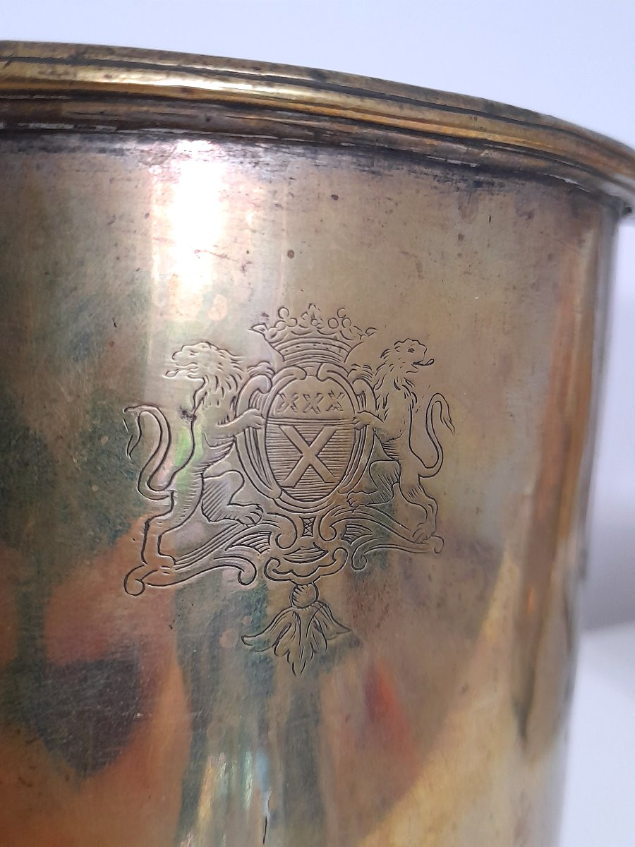 Sceau Rafraichissoir En Bronze Argenté Armoiries Heraldique Blason XVIII 18eme Siecle Epoque-photo-4
