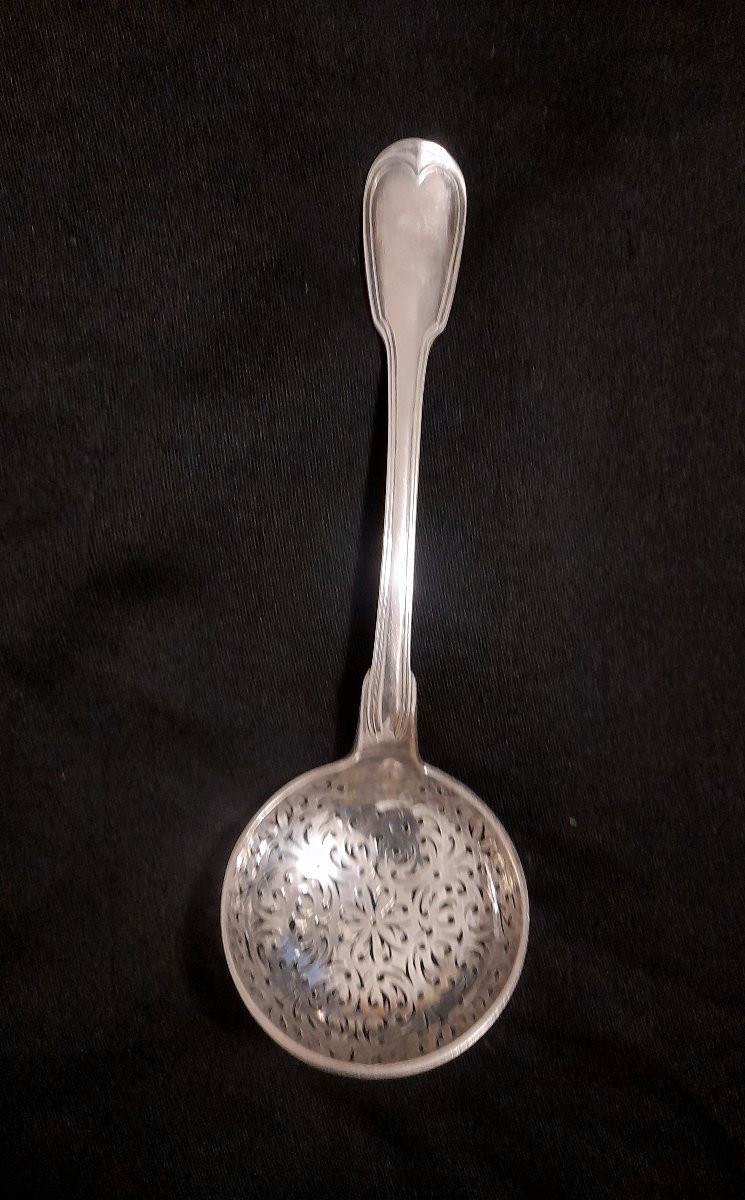 Cuillere à Saupoudrer Saupoudreuse à Sucre Argent Massif Poinçon Epoque Début XIX 19eme Siecle-photo-4