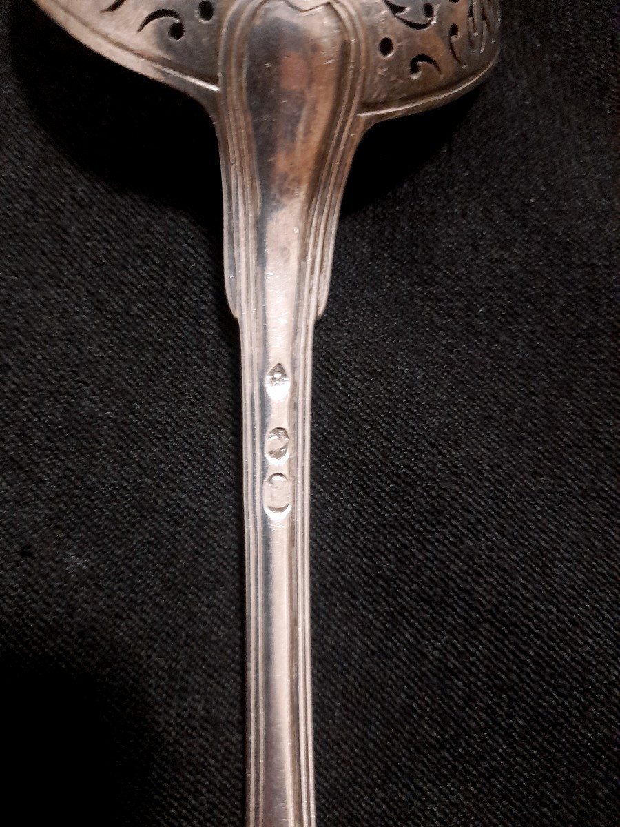 Cuillere à Saupoudrer Saupoudreuse à Sucre Argent Massif Poinçon Epoque Début XIX 19eme Siecle-photo-1