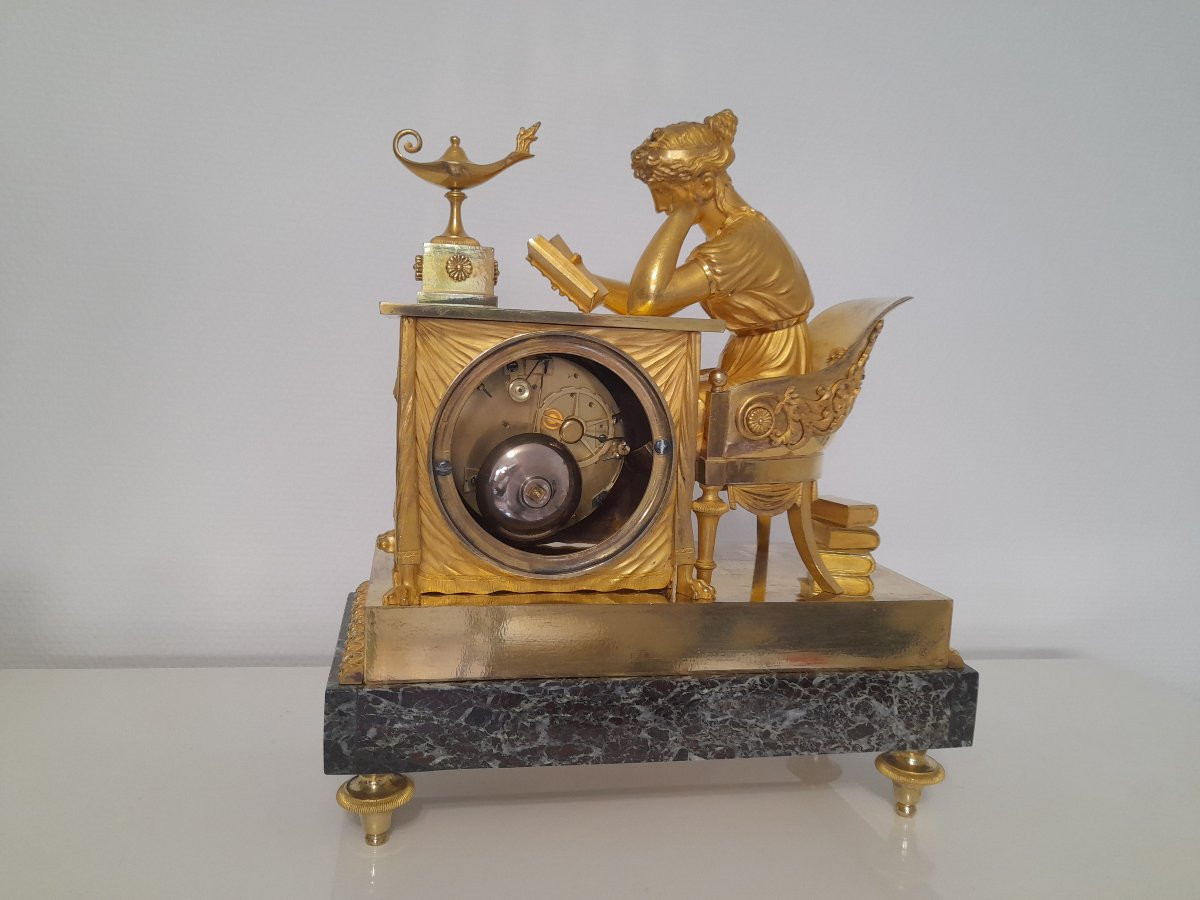 Gilt Bronze Reading Clock, Empire Period, Early 19th Century-photo-3