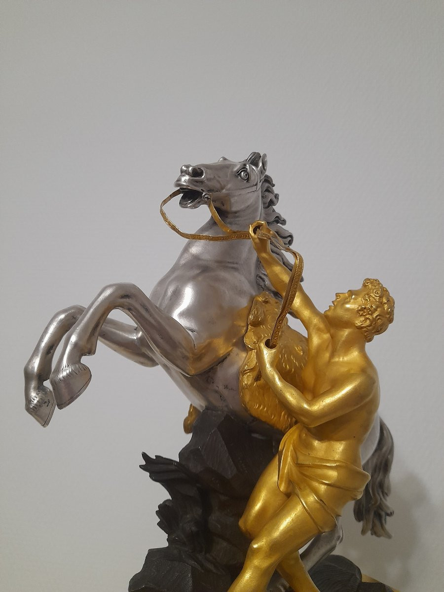 Pendule bronze argente epoque Restauration cheval de marly-photo-4