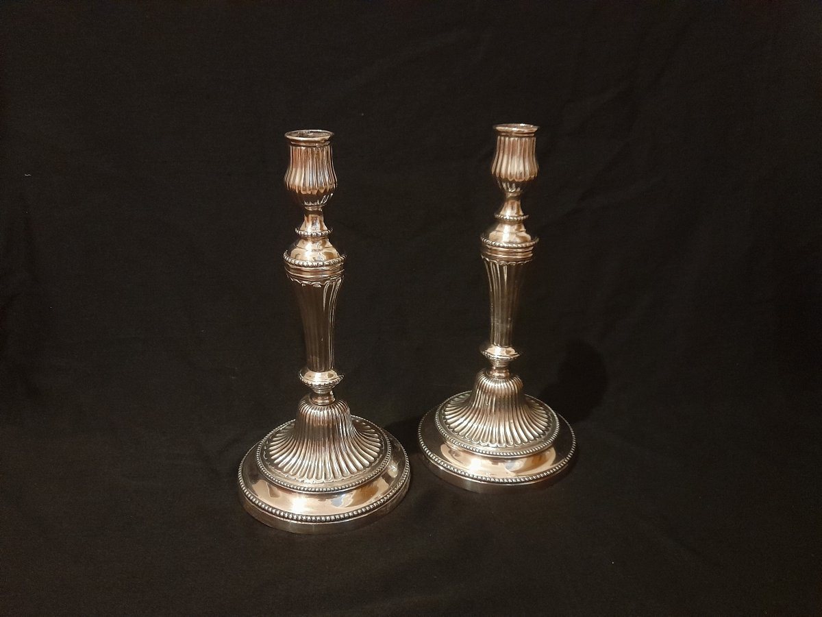 Pair Of Louis XVI Period Candlesticks In Silver-plated Bronze, 18th Century-photo-4