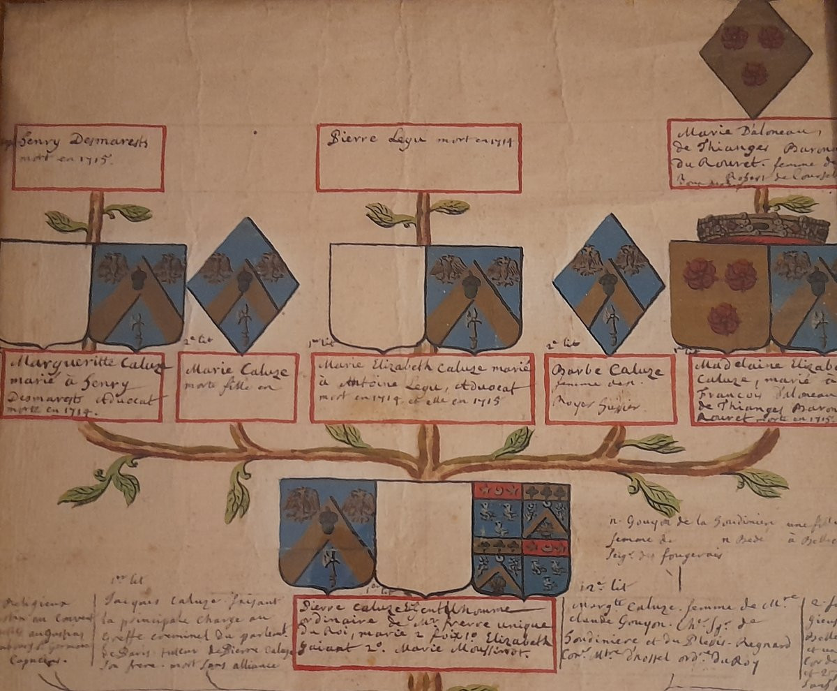 Arbre genealogique noblesse ancien régime armoiries blasons heraldique epoque xviii 18eme siecl-photo-2