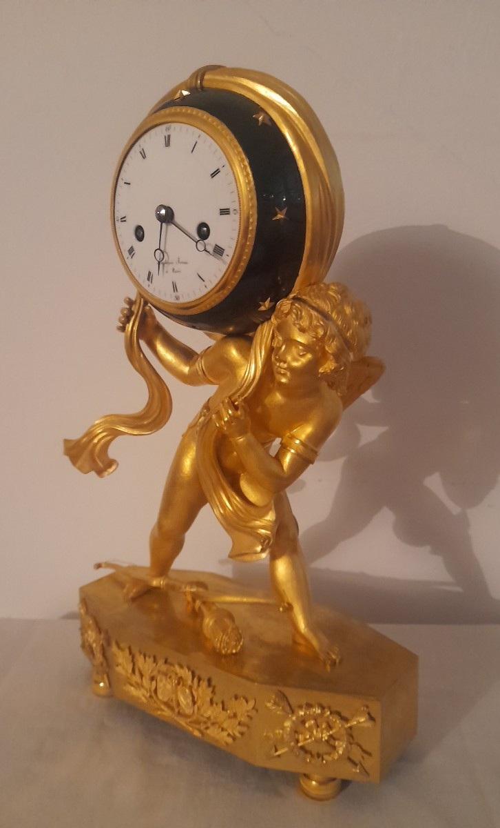 Cupid Eros Clock, Empire Period, Gilt Bronze, 19th Century -photo-1
