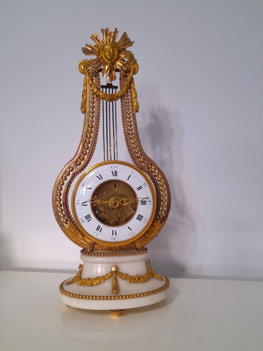 Louis XVI Period Gilt Bronze Lyre Clock, 16th Century, 18th Century 
