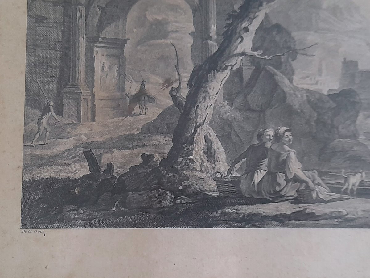 Copper Engraving Burin Architectural Whim Triumphal Arch Print 18th 18th Century Ruins-photo-2
