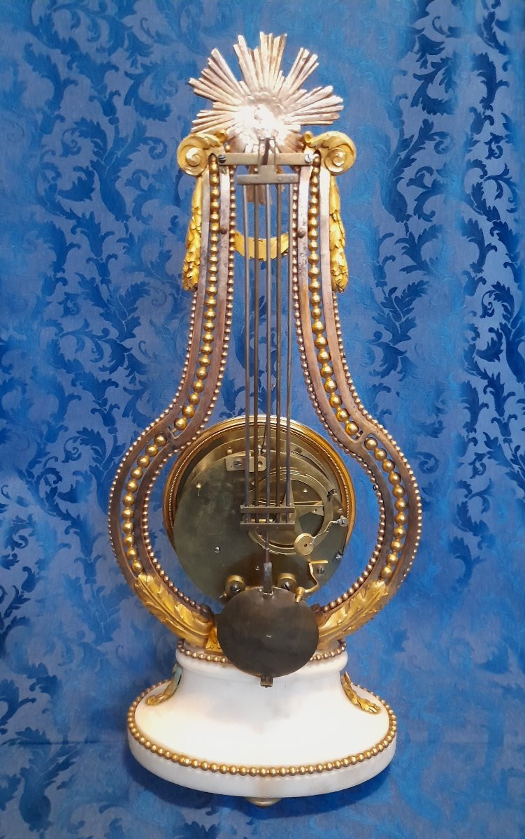 Pendule lyre bronze doré epoque louis xvi 16 xviii 18eme siecle-photo-3