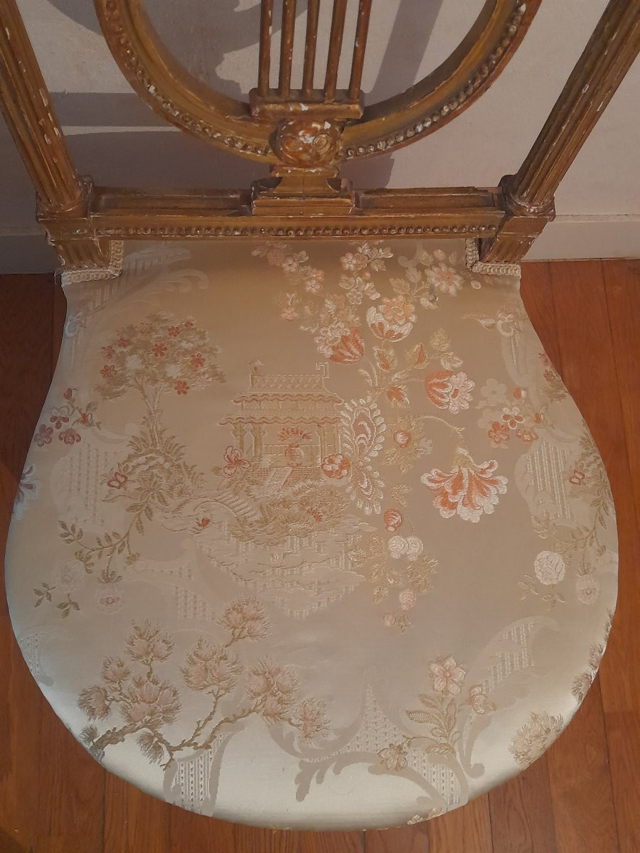 Paire de chaises lyre epoque louis xvi 16 xviii 18eme siecle bois doré -photo-2