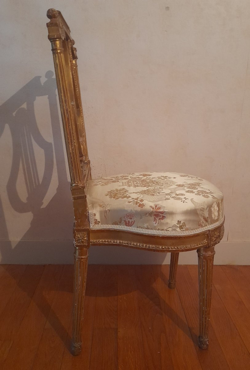 Paire de chaises lyre epoque louis xvi 16 xviii 18eme siecle bois doré -photo-3