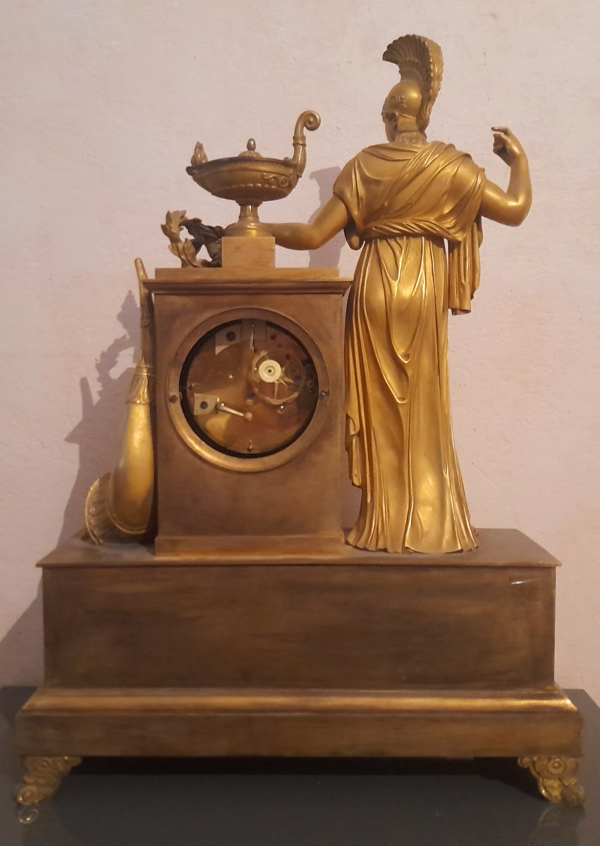 Pendule bronze doré epoque Restauration Minerve Athena xix 19eme siecle-photo-2