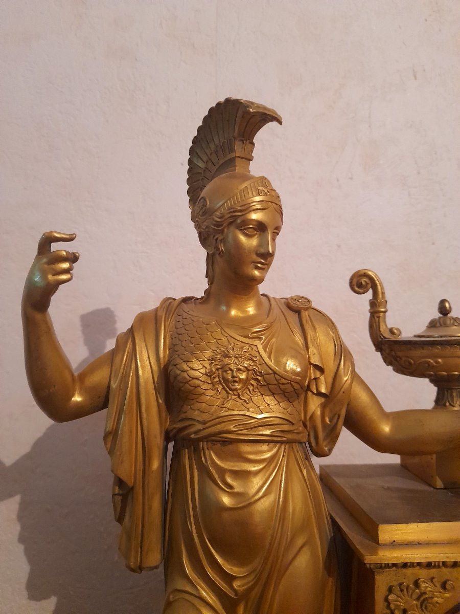 Pendule bronze doré epoque Restauration Minerve Athena xix 19eme siecle-photo-3