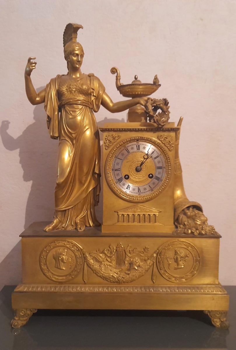 Pendule bronze doré epoque Restauration Minerve Athena xix 19eme siecle