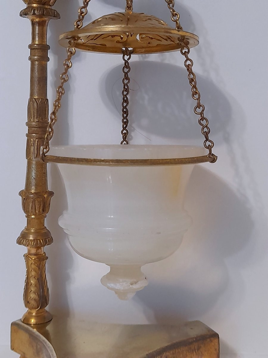 Veilleuse lampe bronze doré cygne style Restauration xix 19eme siecle-photo-3