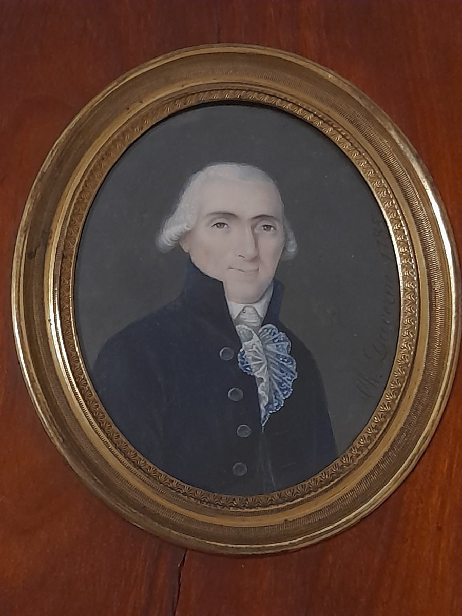 Miniature Portrait Of A Man With A Quality Wig, Louis XVI Period, 16th Century, 18th Century-photo-3