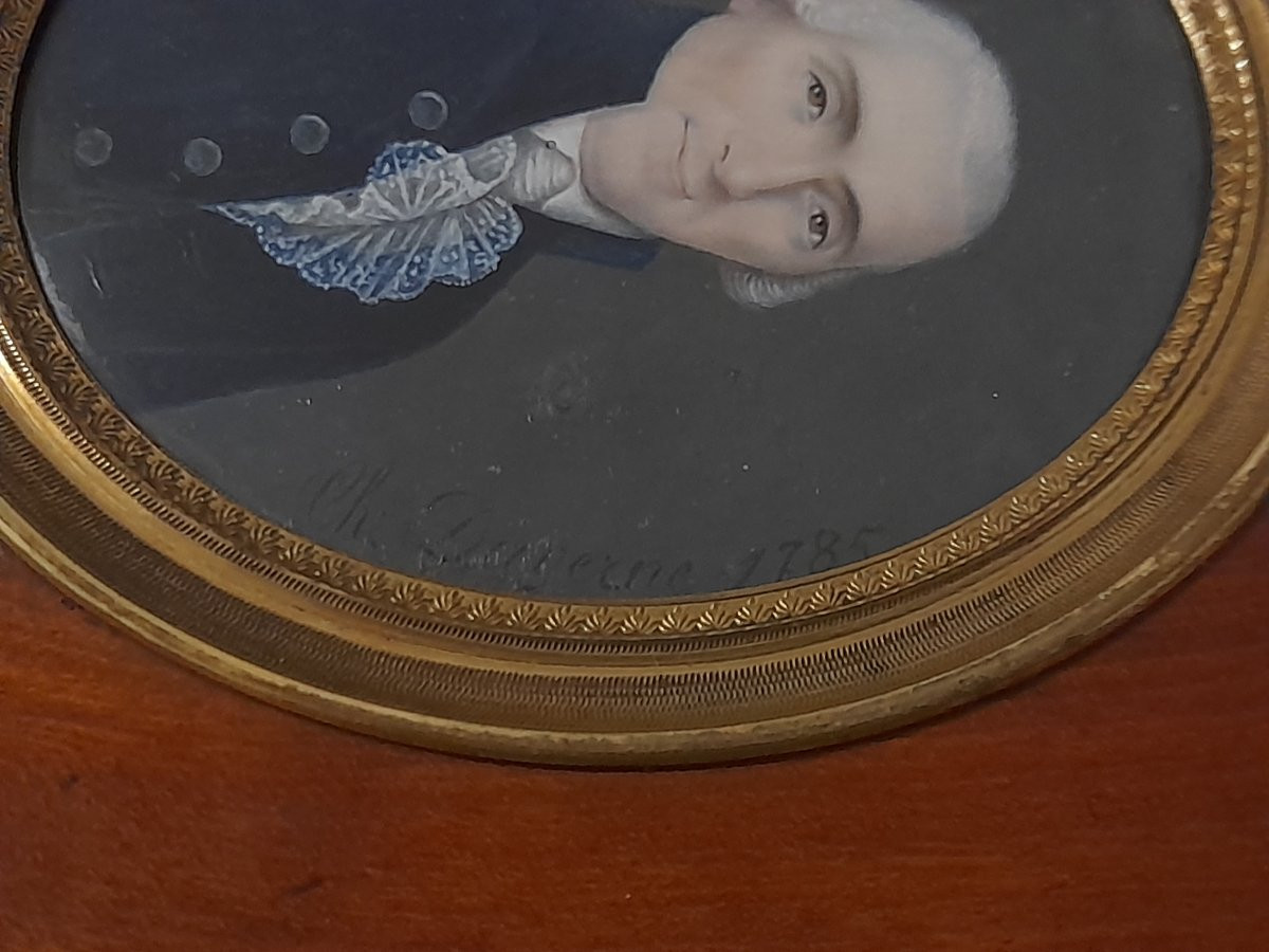 Miniature Portrait Of A Man With A Quality Wig, Louis XVI Period, 16th Century, 18th Century-photo-4