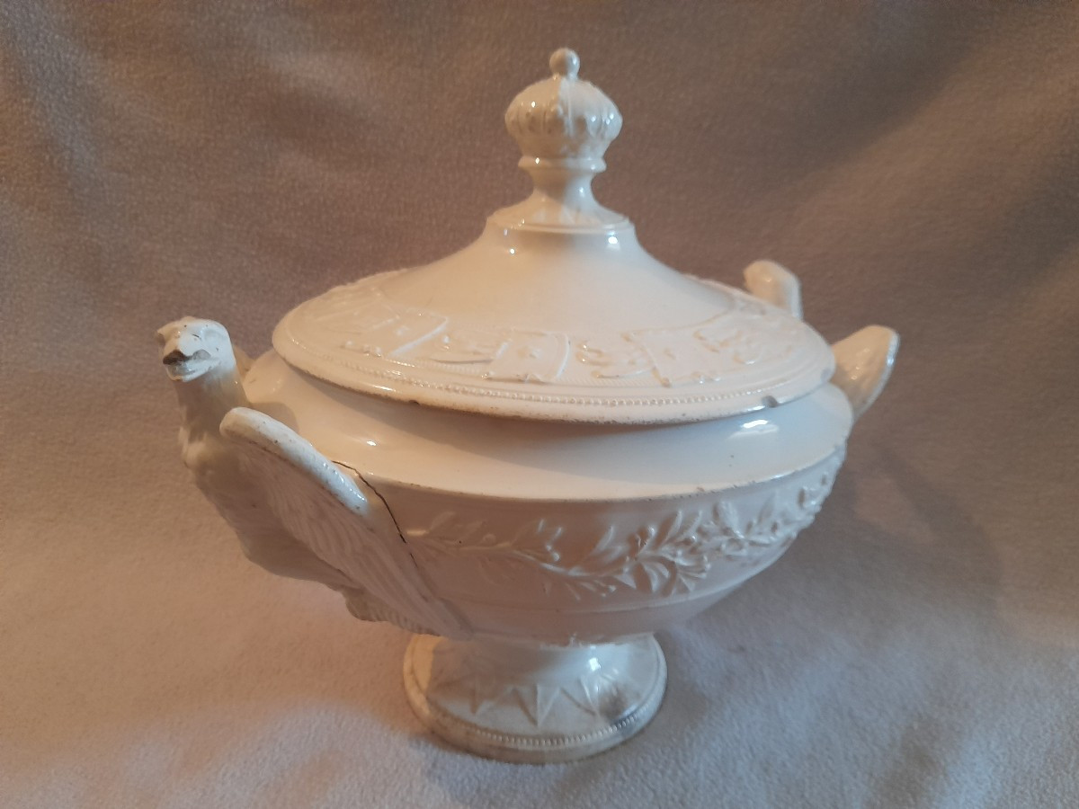 Soupiere epoque empire Est - Longwy / Manufacture Lorraine aigle imperial début xix 19e