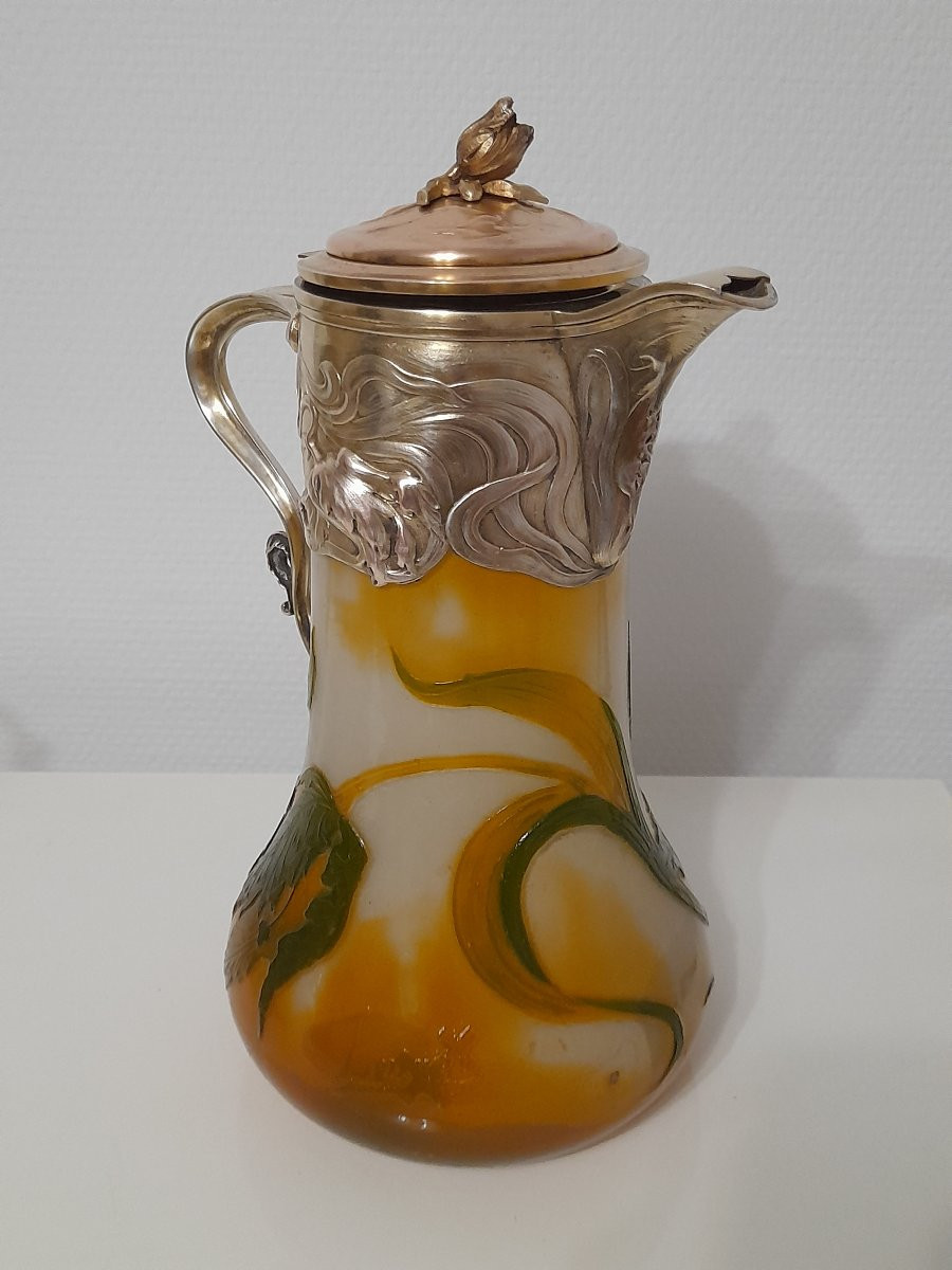 Orangeade Pitcher By Victor Saglier Art Nouveau Multi-layer Glass Crystal From Lorraine-photo-4
