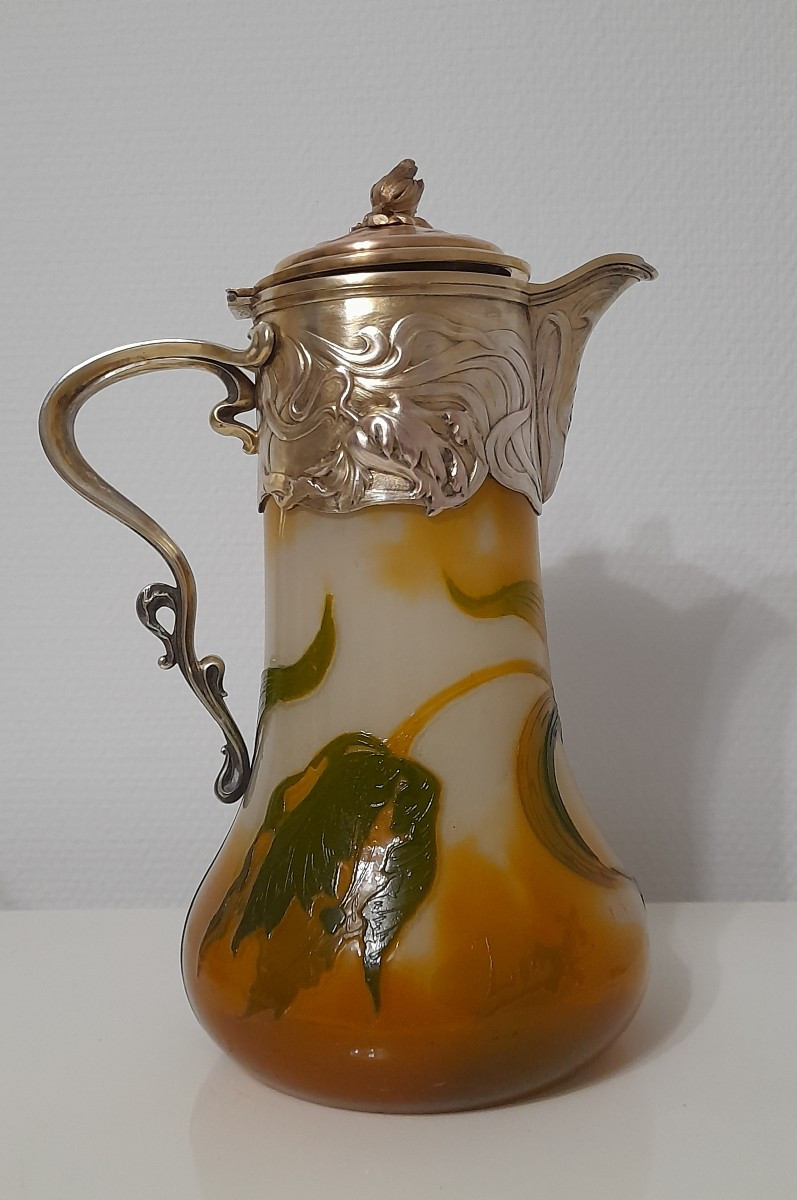 Orangeade Pitcher By Victor Saglier Art Nouveau Multi-layer Glass Crystal From Lorraine