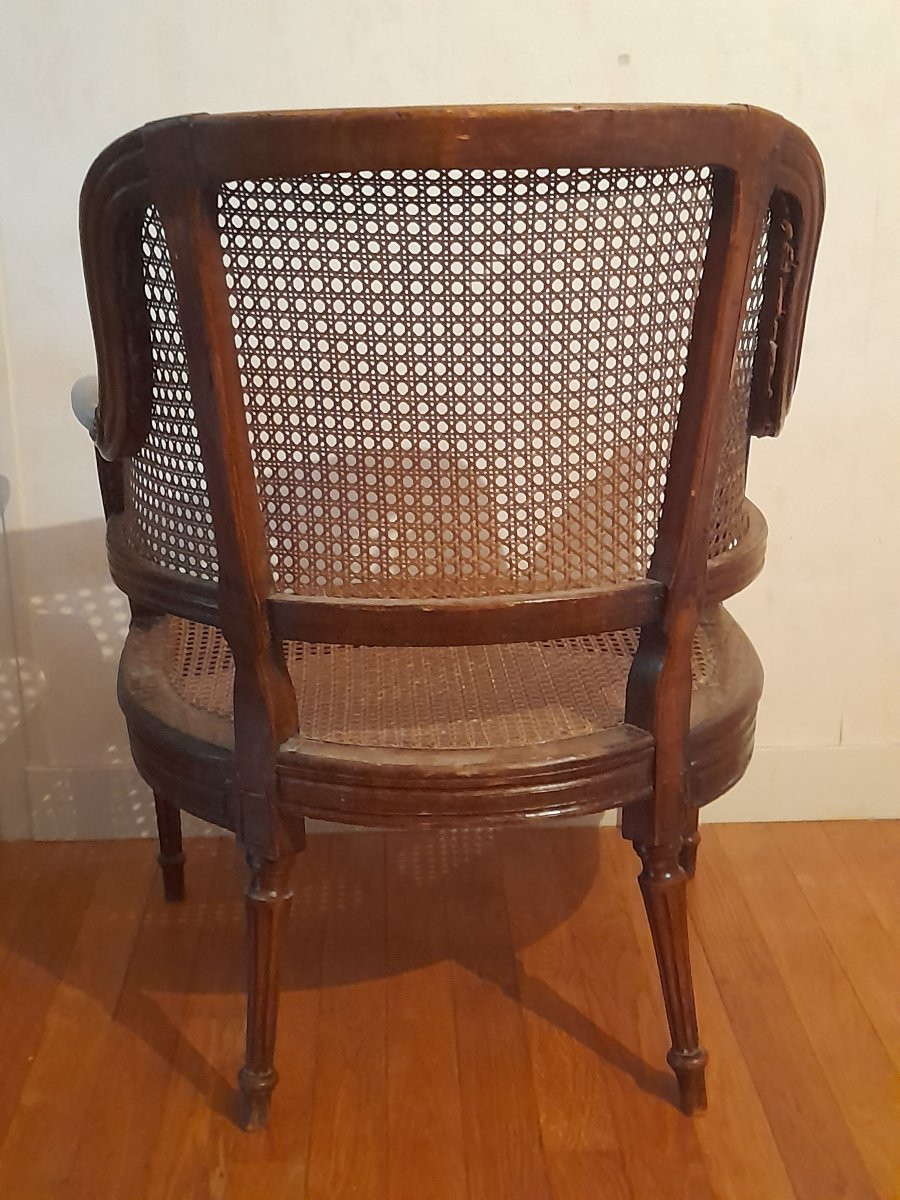 Ample fauteuil de bureau en gondole d'époque Louis XVI xviii 18eme siecle -photo-2