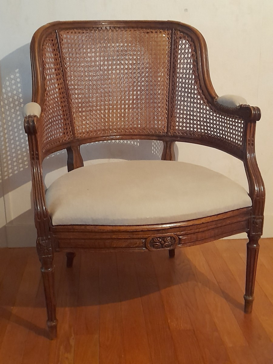 Ample fauteuil de bureau en gondole d'époque Louis XVI xviii 18eme siecle 
