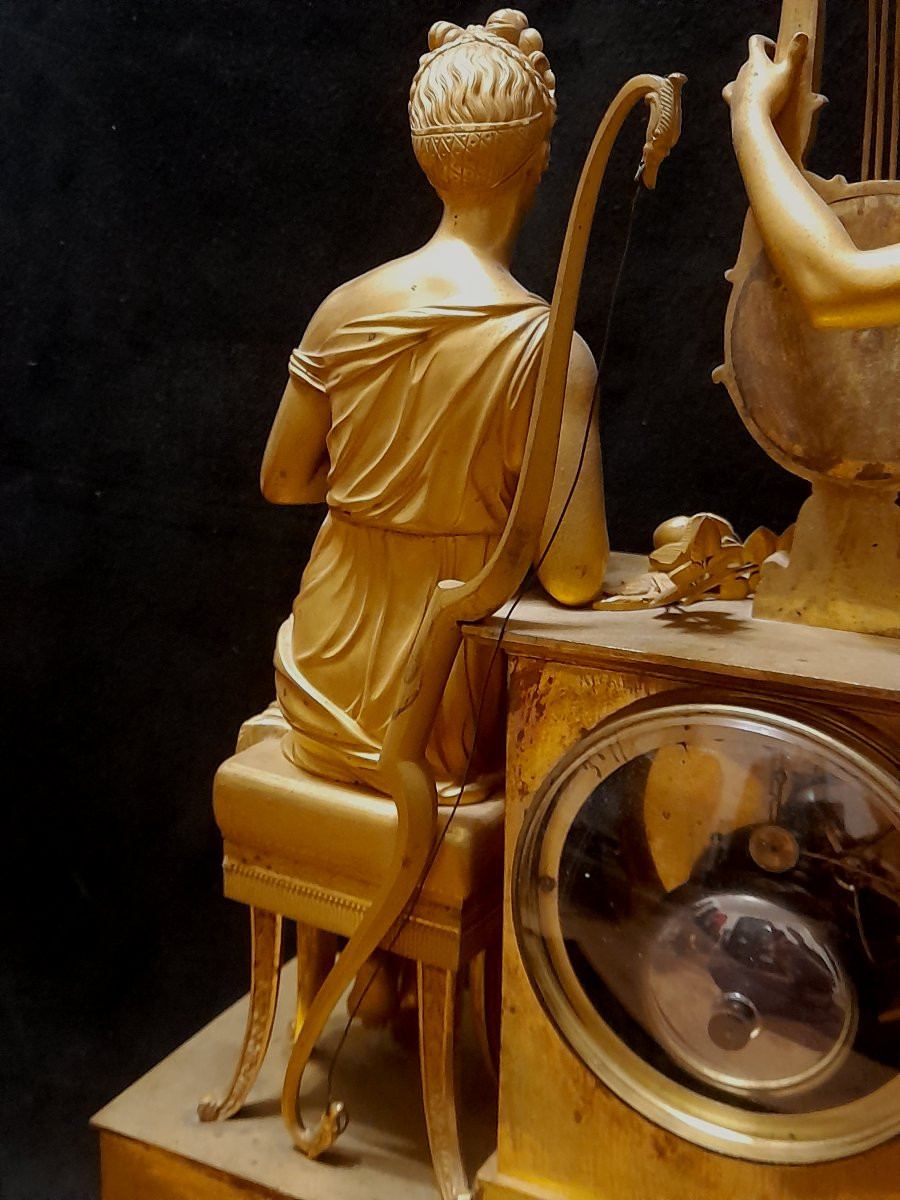 Pendule bronze doré epoque Empire Restauration signée Ravrio-photo-3