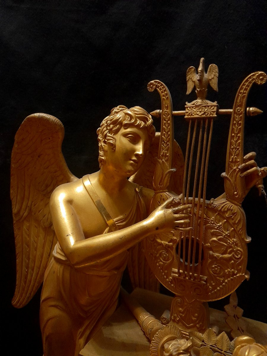 Pendule bronze doré epoque Empire Restauration signée Ravrio-photo-4