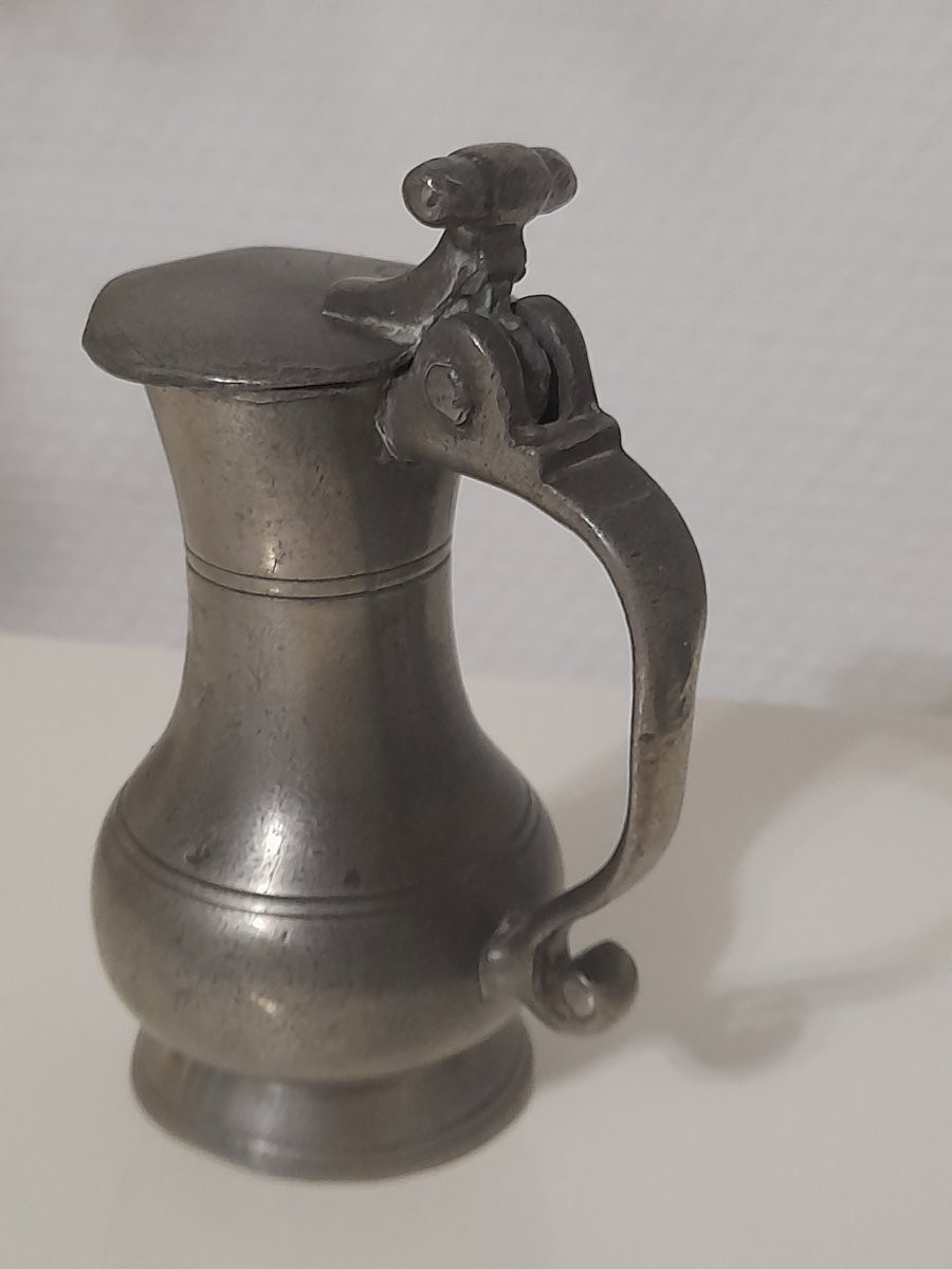 Pichet etain miniature mesure à alcool poinçon Rouen art populaire -photo-3