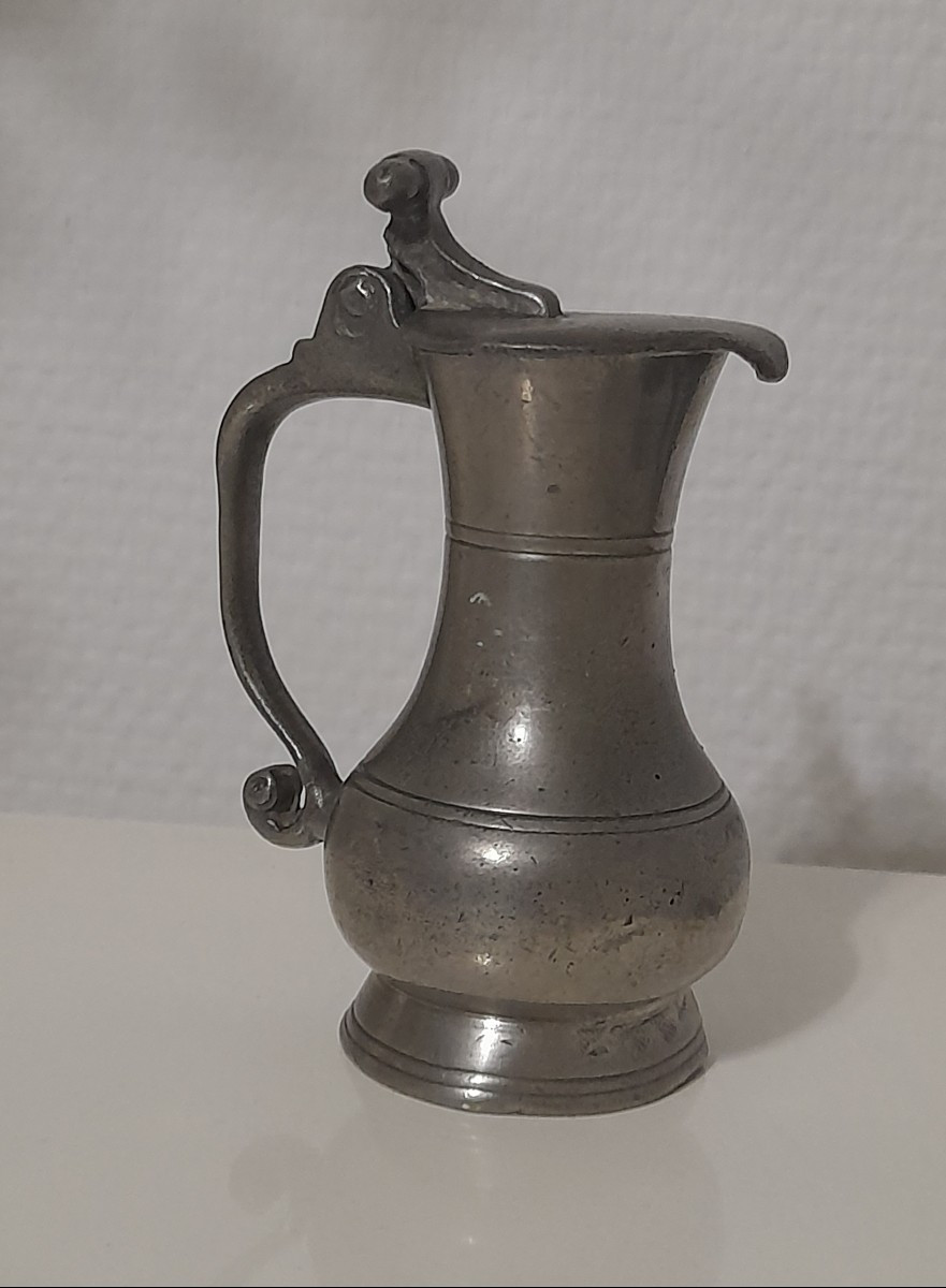 Pichet etain miniature mesure à alcool poinçon Rouen art populaire 