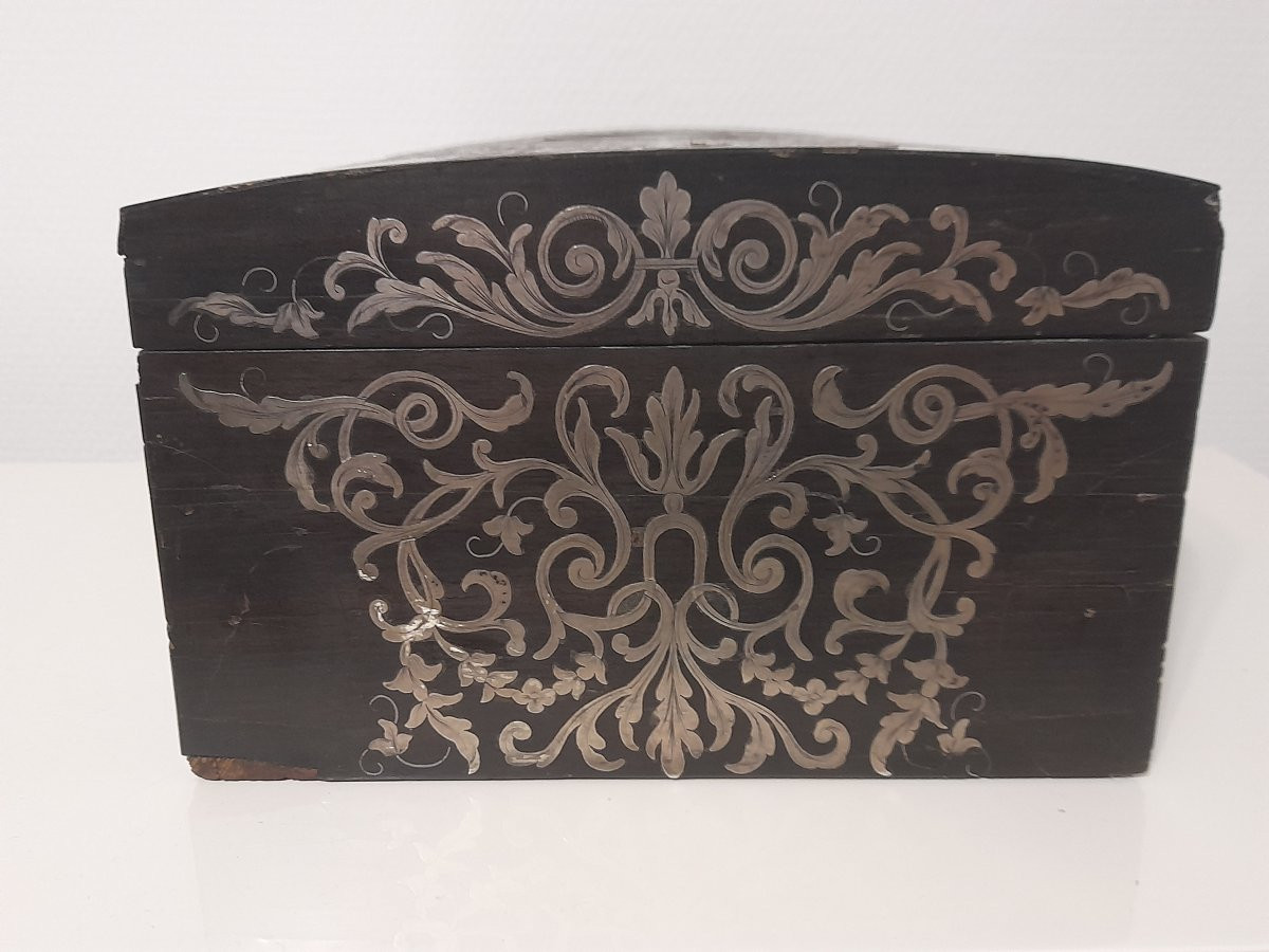 Coffret écrin boite marqueterie boulle argent ébène epoque louis xiv 14 xvii 17eme siecle-photo-3