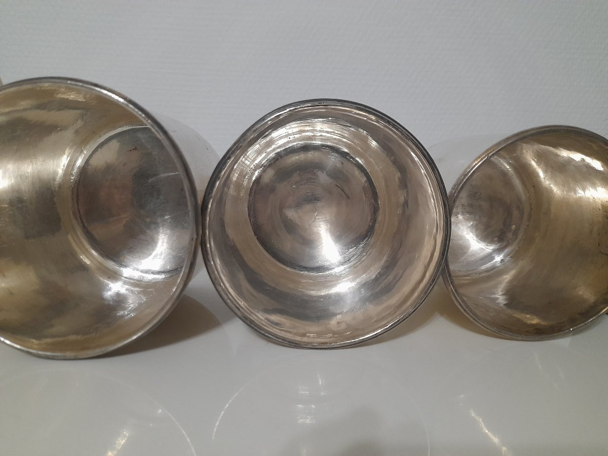 Suite de trois seaux rafraichissoir à demi bouteille en bronze argenté epoque xviii 18eme -photo-2
