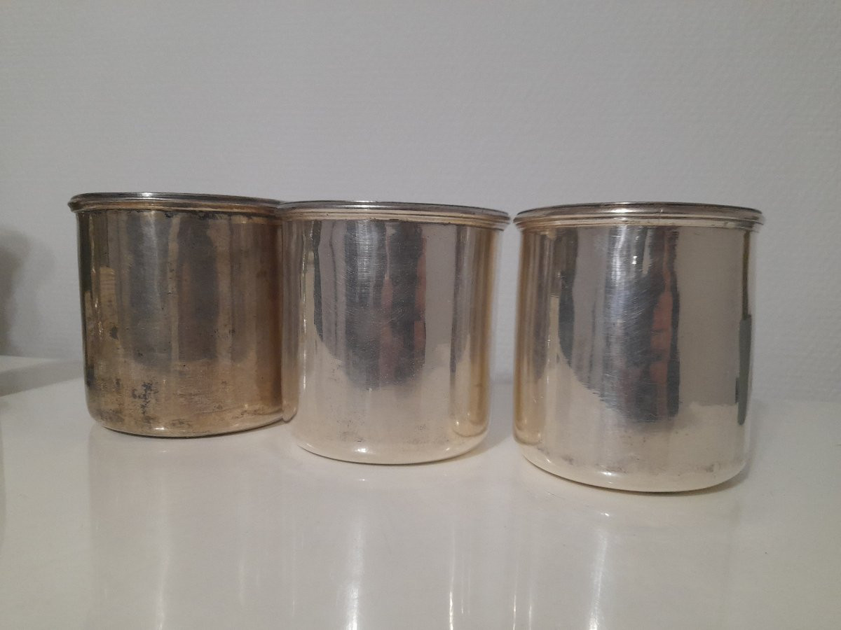 Suite de trois seaux rafraichissoir à demi bouteille en bronze argenté epoque xviii 18eme -photo-3