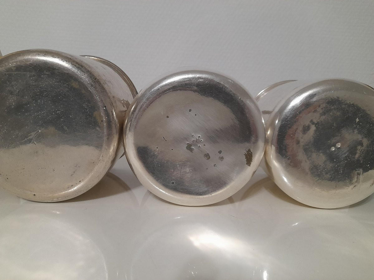 Suite de trois seaux rafraichissoir à demi bouteille en bronze argenté epoque xviii 18eme -photo-4