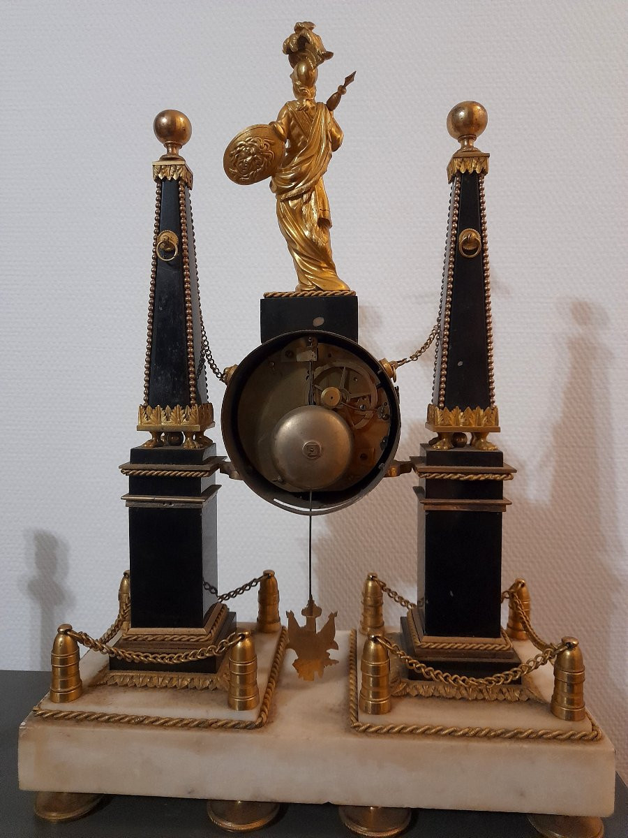 Portico Clock With Obelic, Minerva And Athena, Gilt Bronze And Marble, Louis XVI/18th Century-photo-2